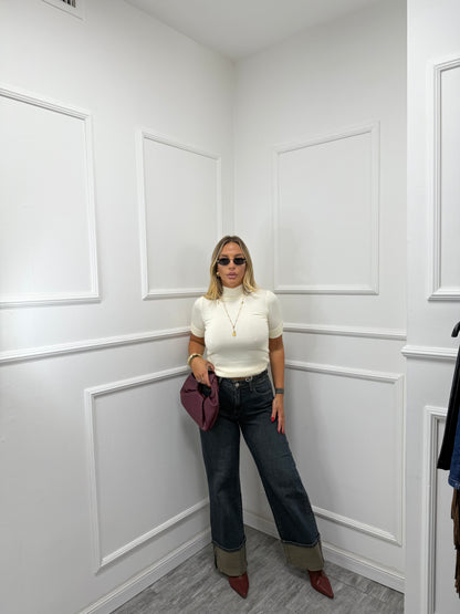 Jeans palazzo sabbiato con piegone Rotterdam kw8720