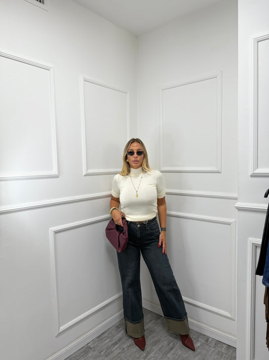 Jeans palazzo sabbiato con piegone Rotterdam kw8720