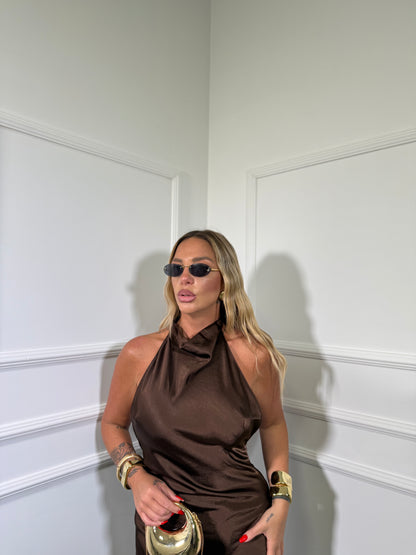 Abito midi in satin Voga cioccolato 27536