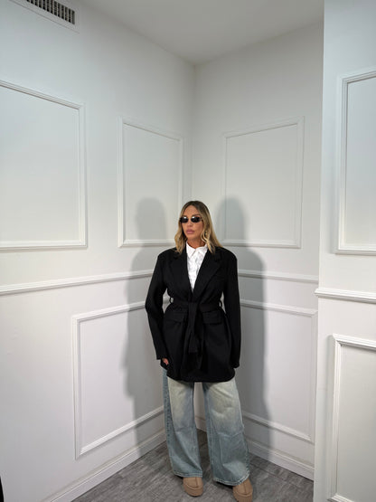 Blazer coat in panno con fusciacca nero 88815