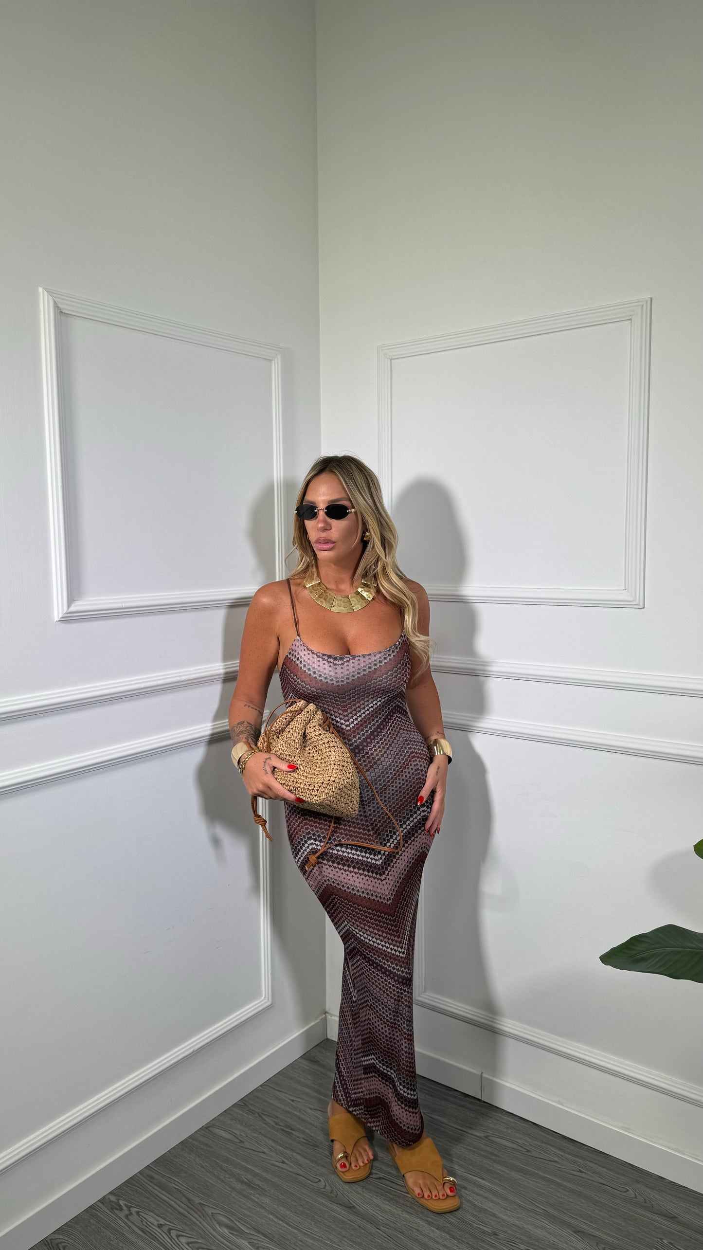 Abito midi in lycra Pixel marrone 58013