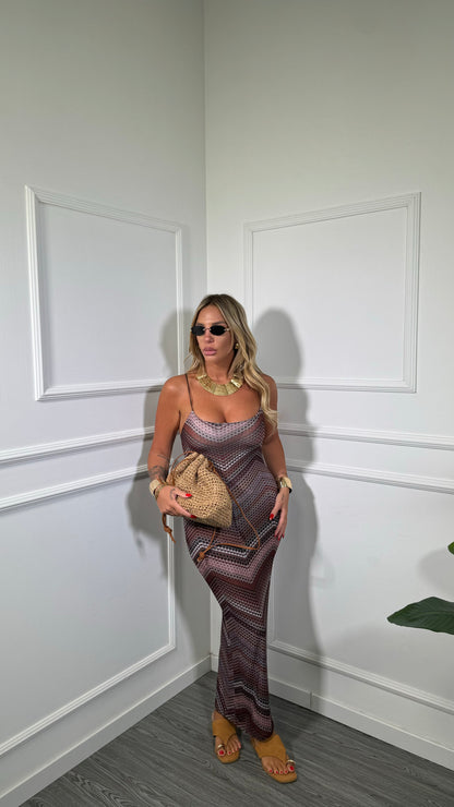 Abito midi in lycra Pixel marrone 58013