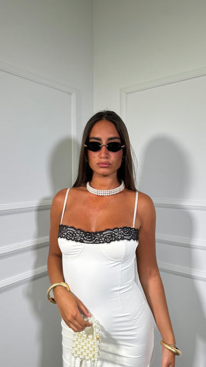 Abito lungo in lycra con pizzo Kendra panna