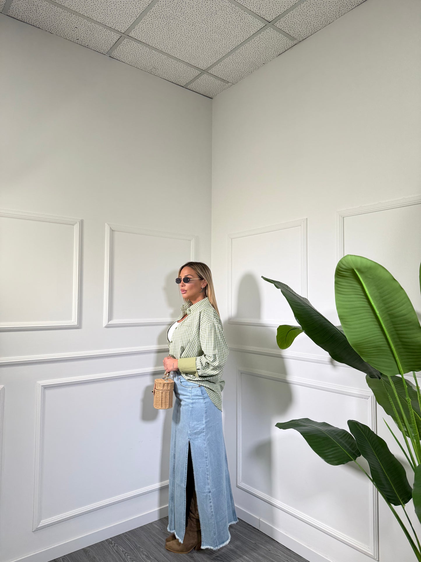 Gonna midi in denim lavaggio chiaro Sendy k90/2