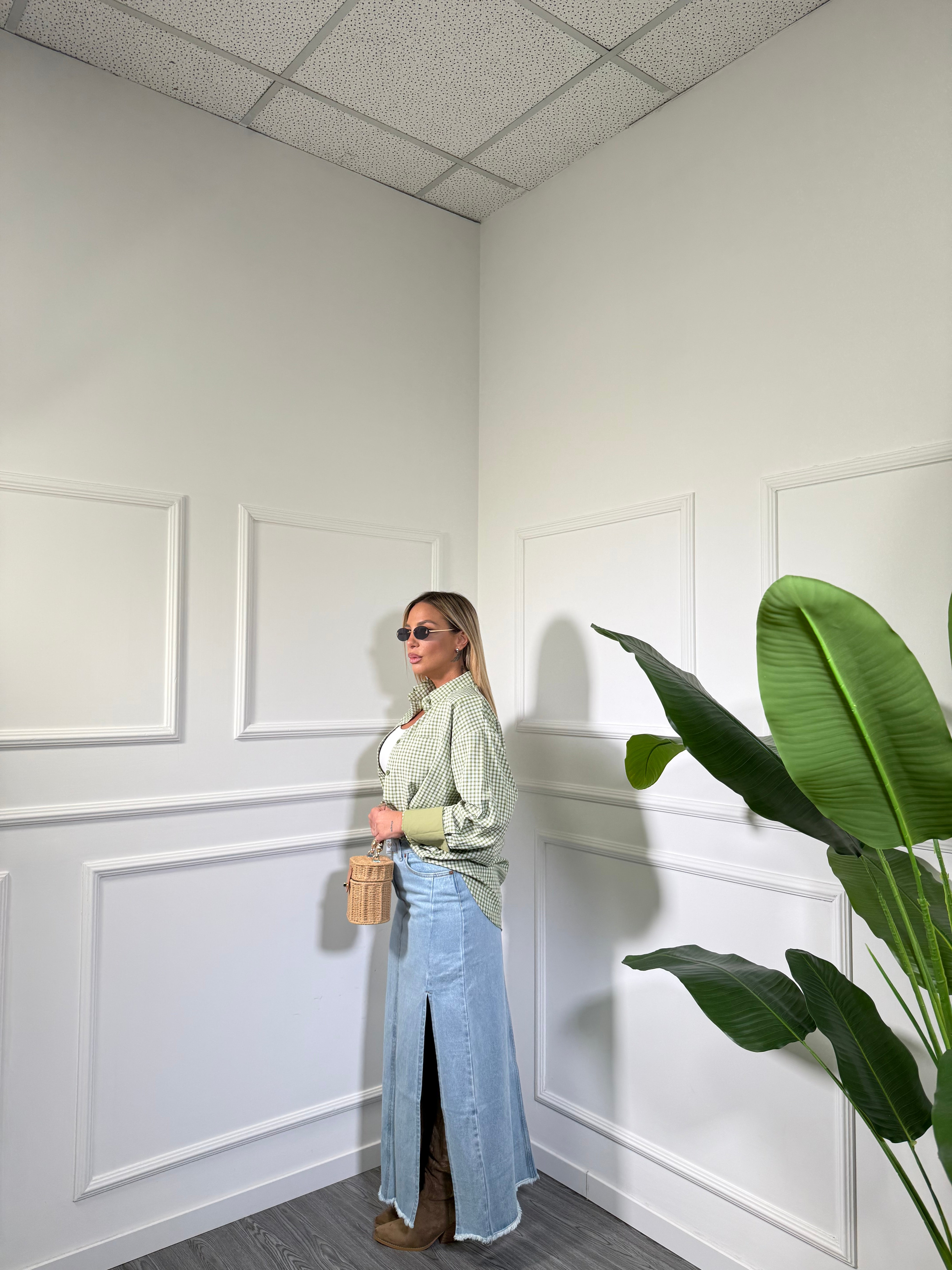 Gonna midi in denim lavaggio chiaro Sendy k90/2