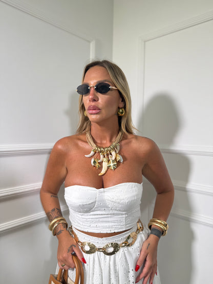 Coordinato con top a fascia in pizzo san gallo Sorrento bianco 52921