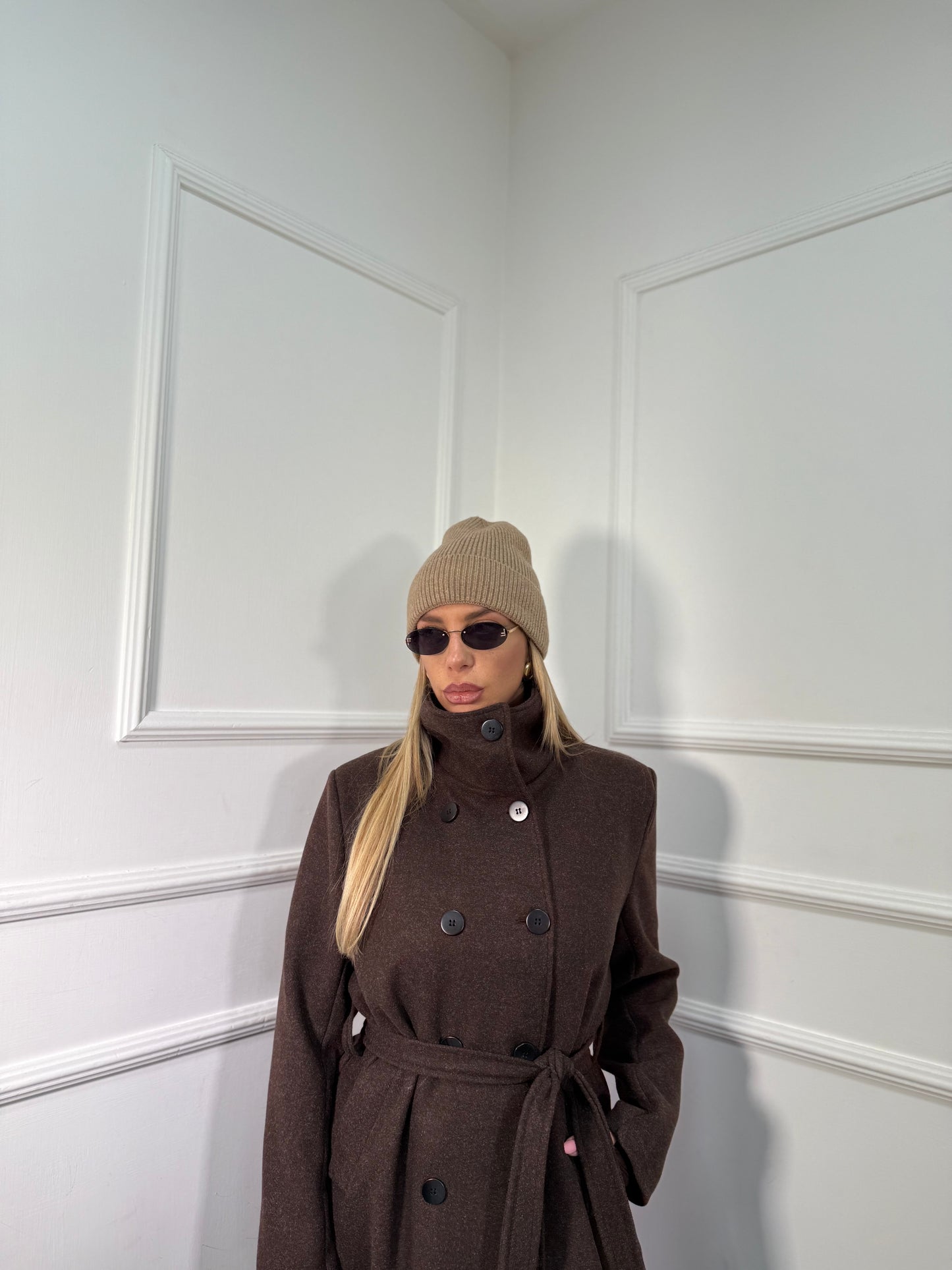 Maxi cappotto collo alto Boston cacao 251148