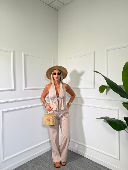 Coordinato a righe Tropicana camel c81126