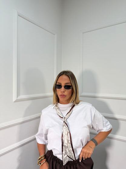 T-shirt spalline con foulard Etró (foulard marrone) 2625t