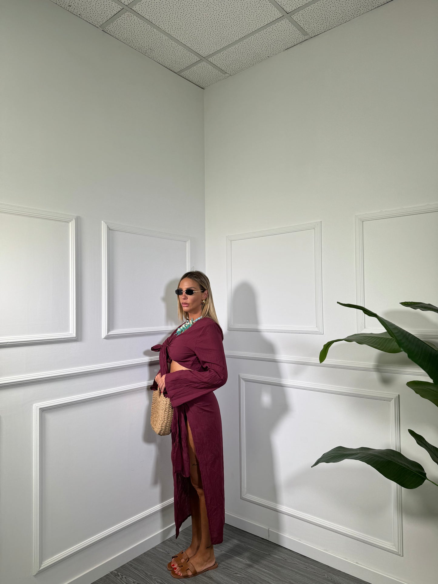 Coordinato semi velato in viscosa Seychelle bordeaux c81117