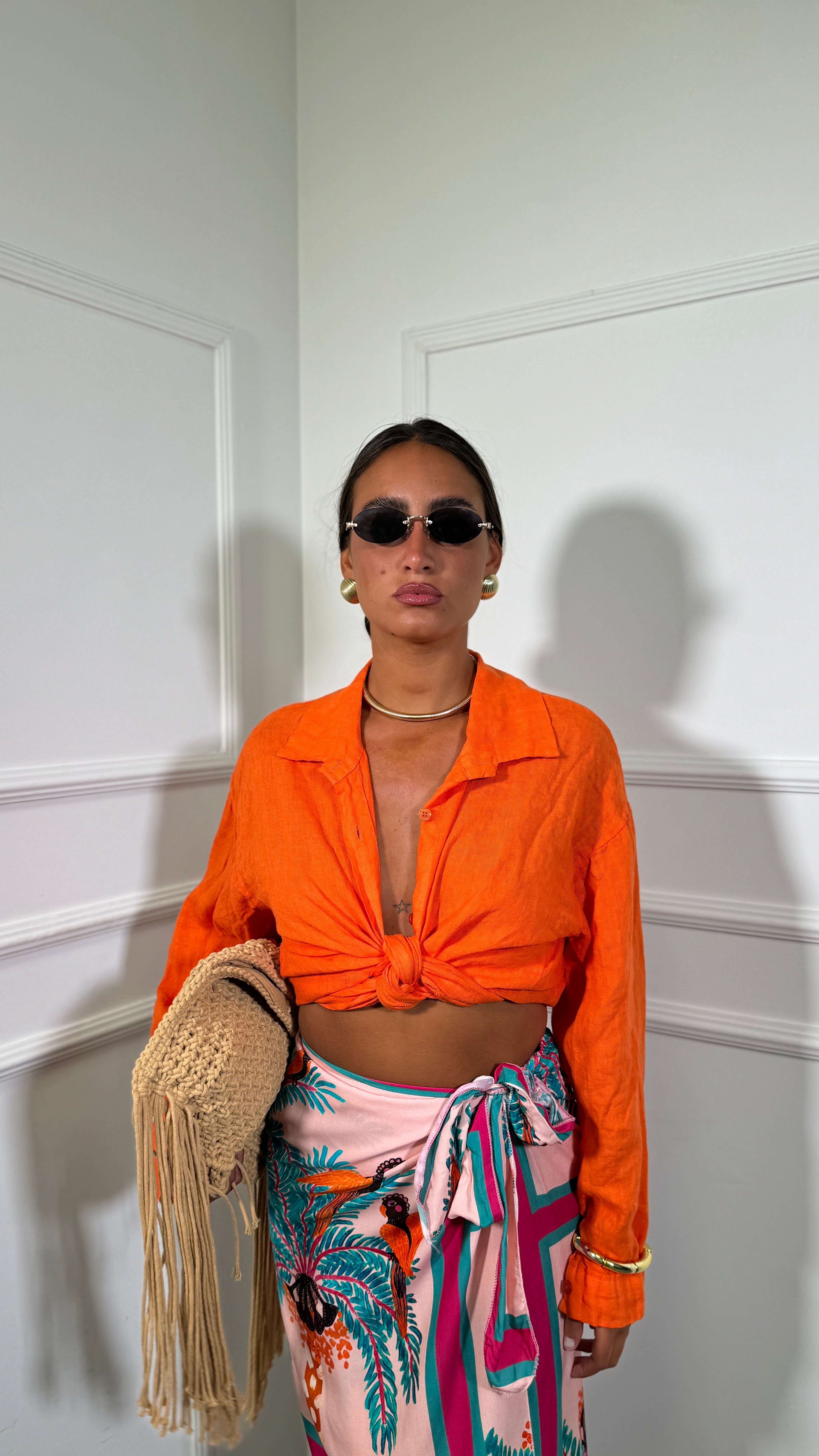 Camicia misto lino Sunny arancio 26693