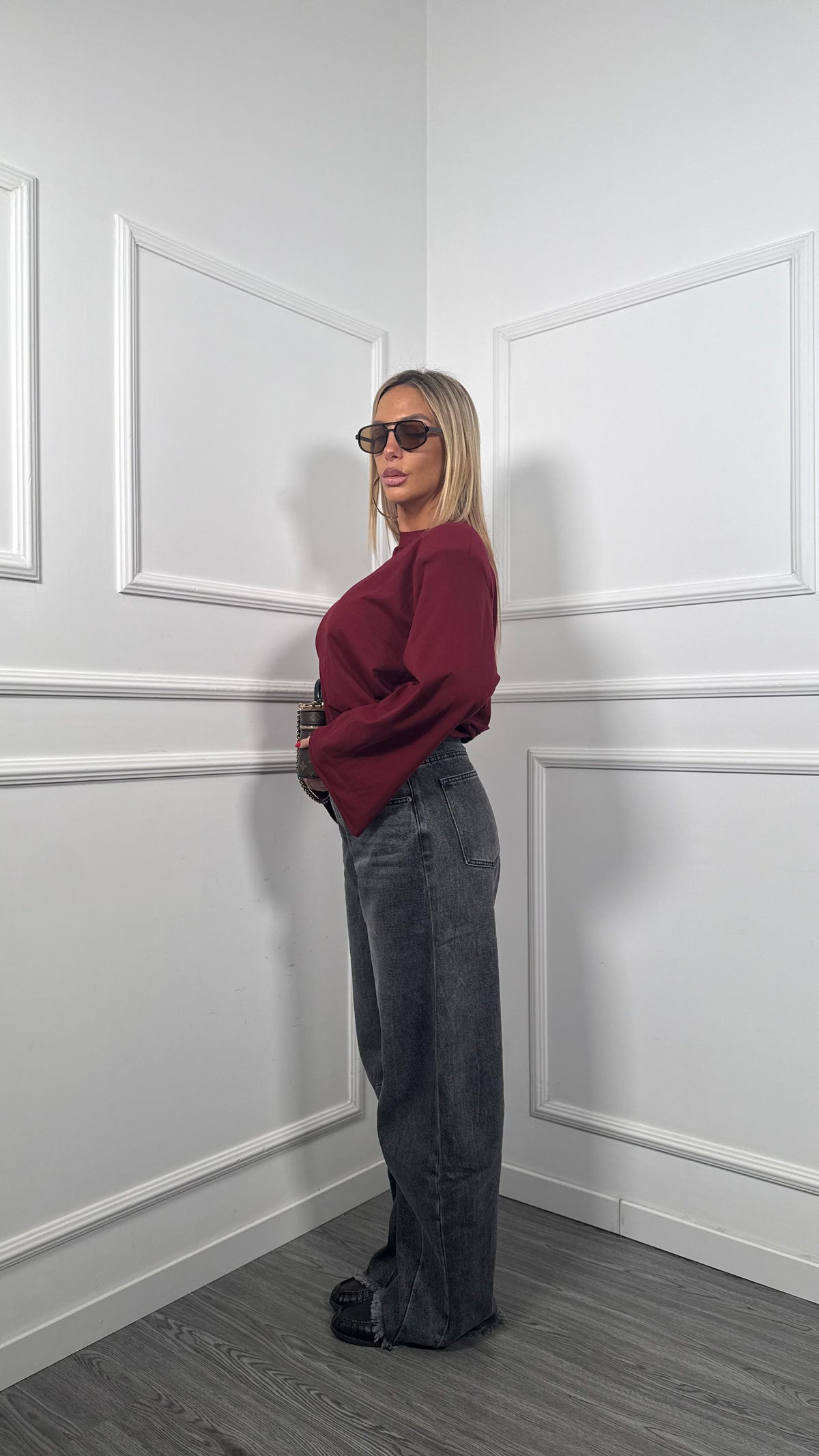 Jeans baggy sfrangiato grigio fumo f32266
