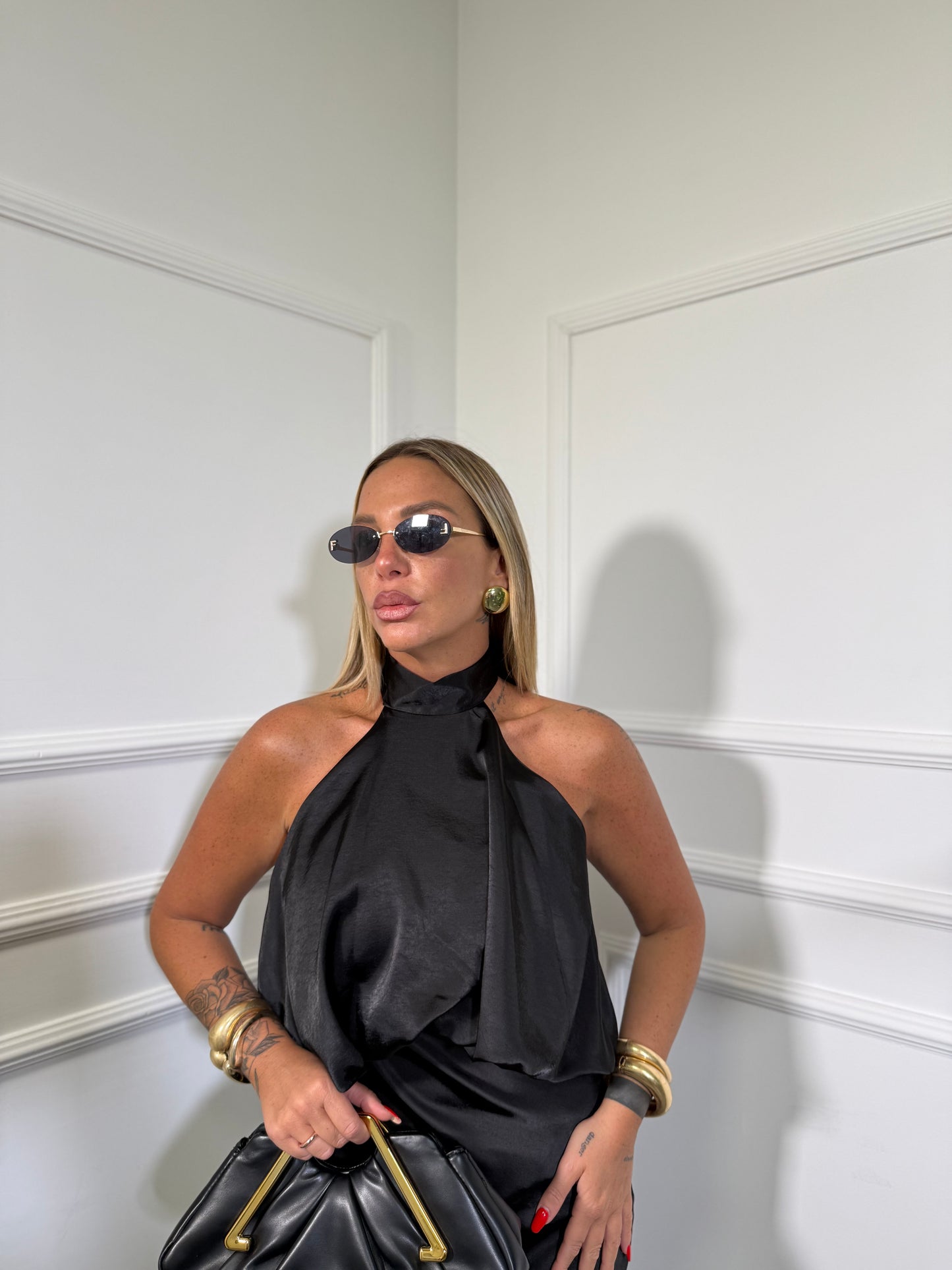 Abito lungo in satin Montecarlo nero 27826
