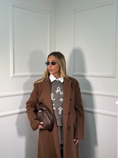 Cappotto doppiopetto con cinturino sul retro Broadway cioccolato m11149