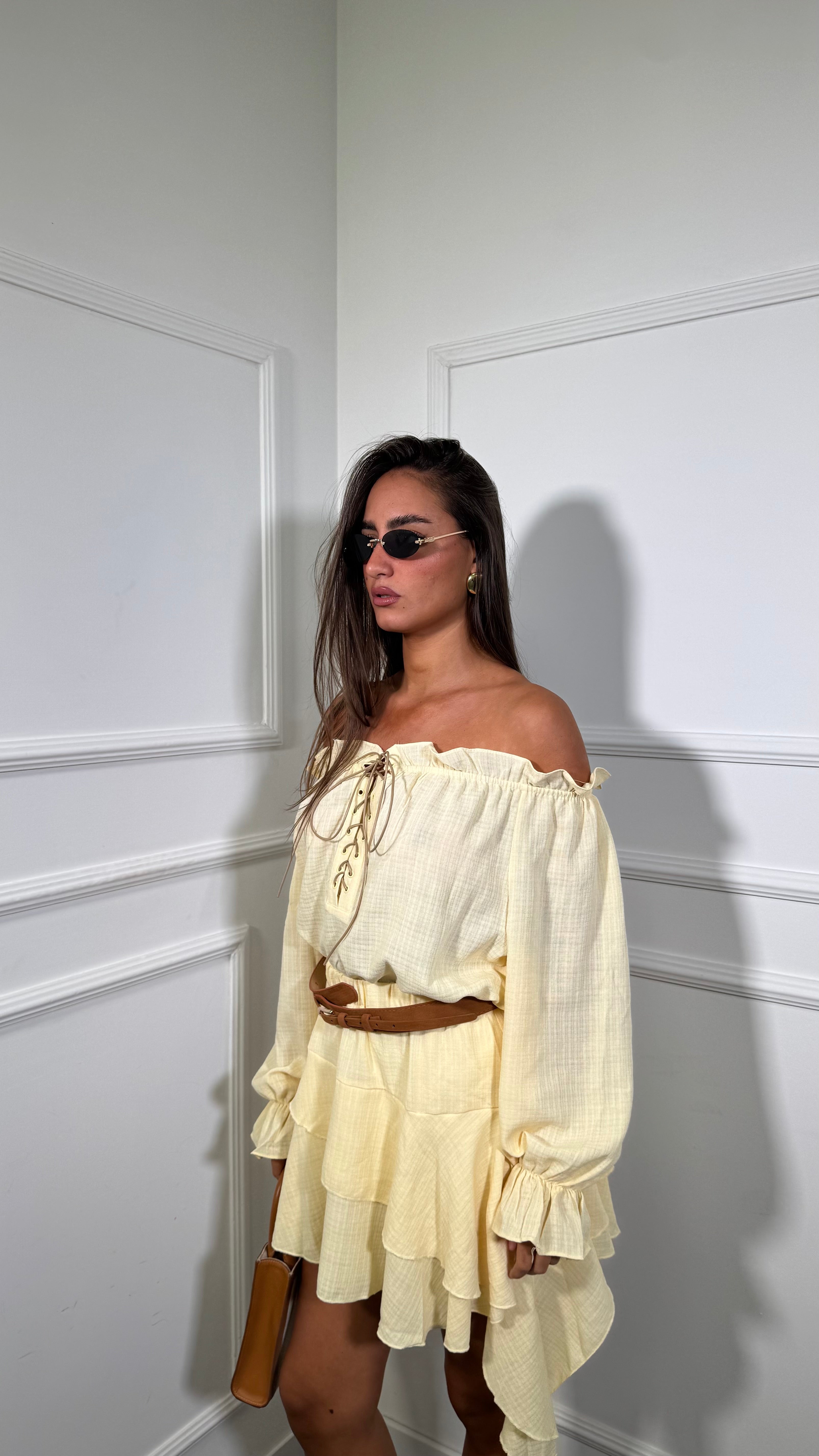 Coordinato in cotone con cintura Salinas giallo 19516