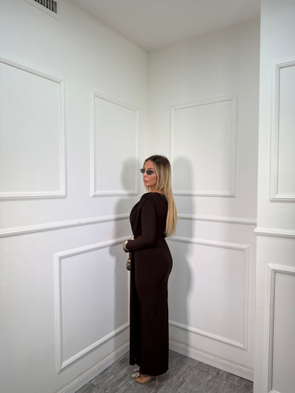 Abito midi drappeggiato con nodo Megan cioccolato 4300
