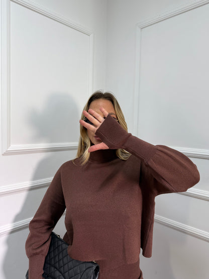 Coordinato lana rasata collo alto Alaska cioccolato g106