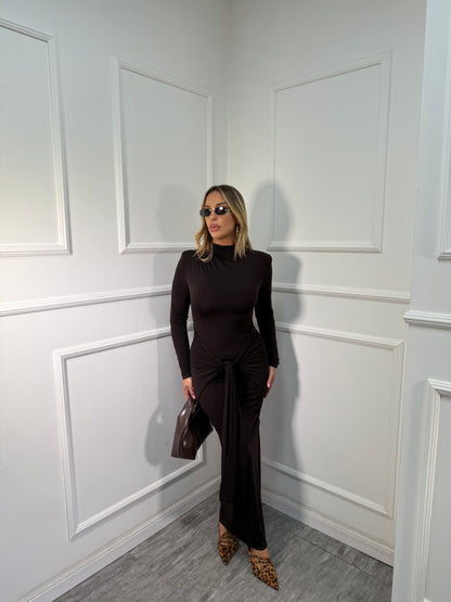 Abito midi in lycra con nodo cacao 13413