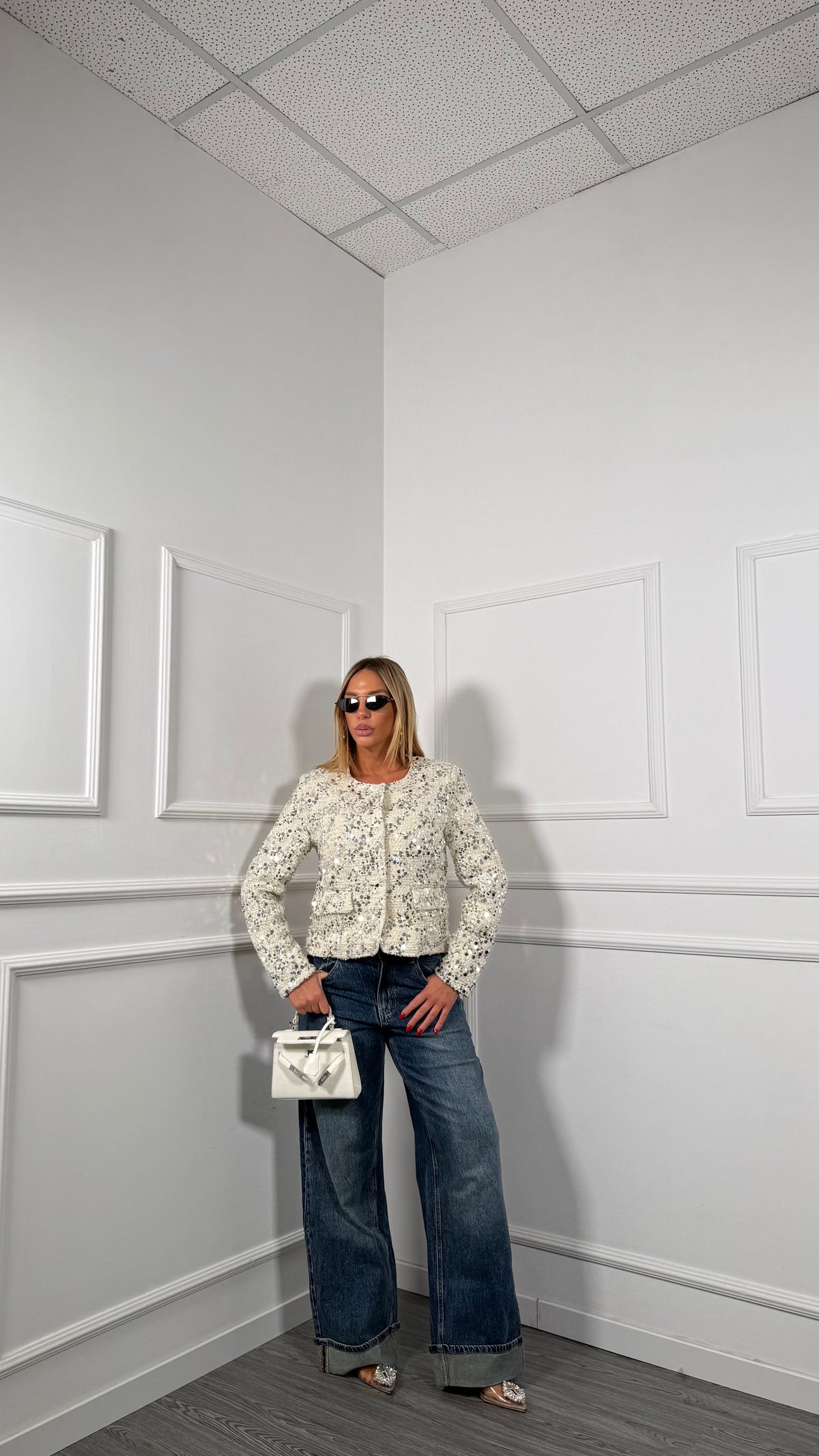 Jeans palazzo con piegone lavaggio medio l1226
