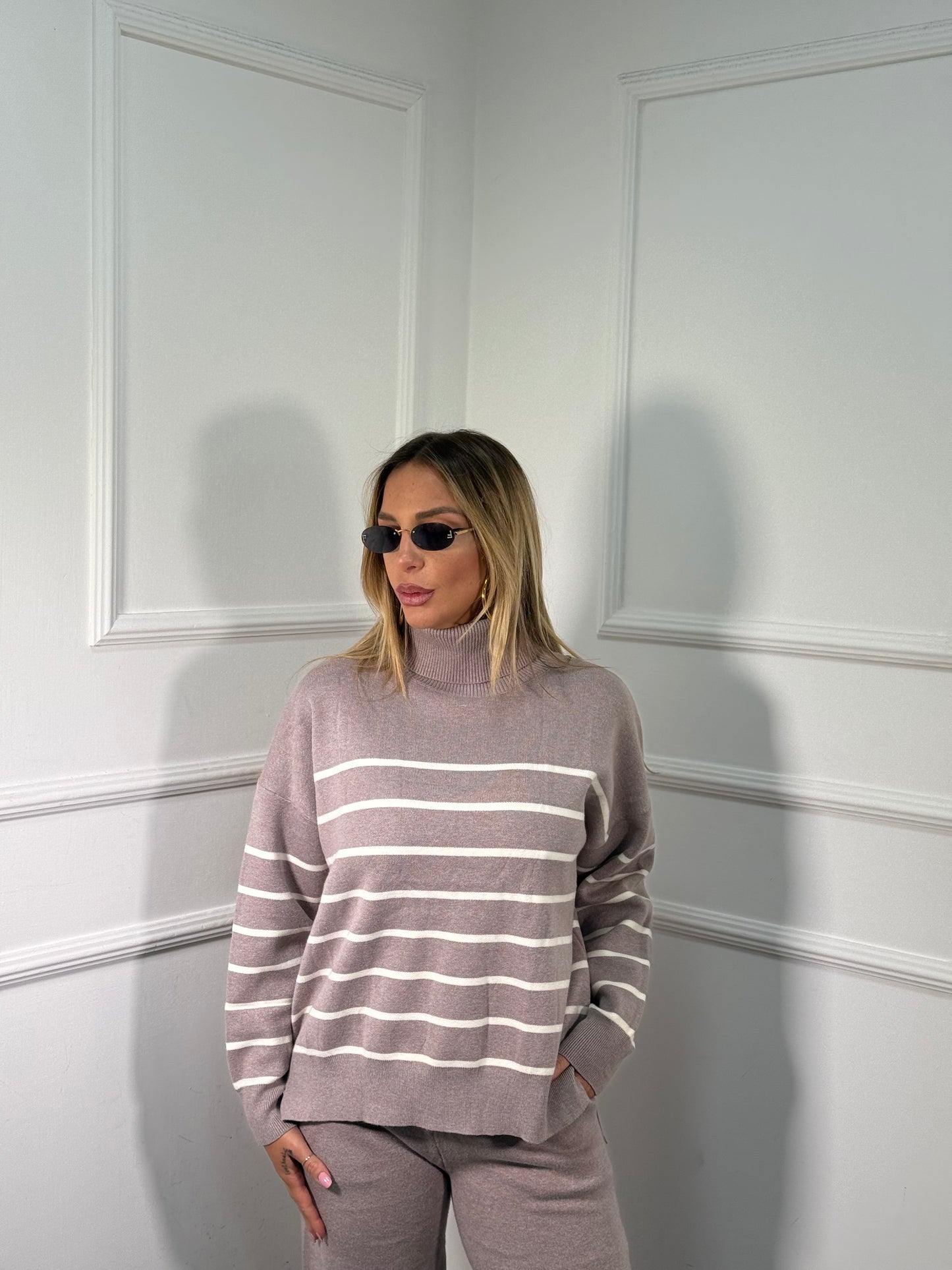 Coordinato in lana rasata Butter taupe g118