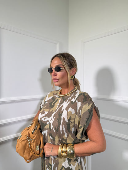Abito midi semi velato militare (verde chiaro)