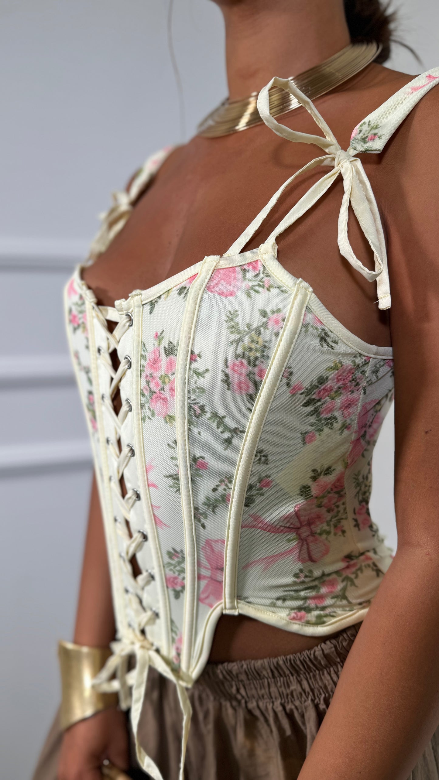 Bustier steccato stringato floreale Flamy giallo pastello 7228
