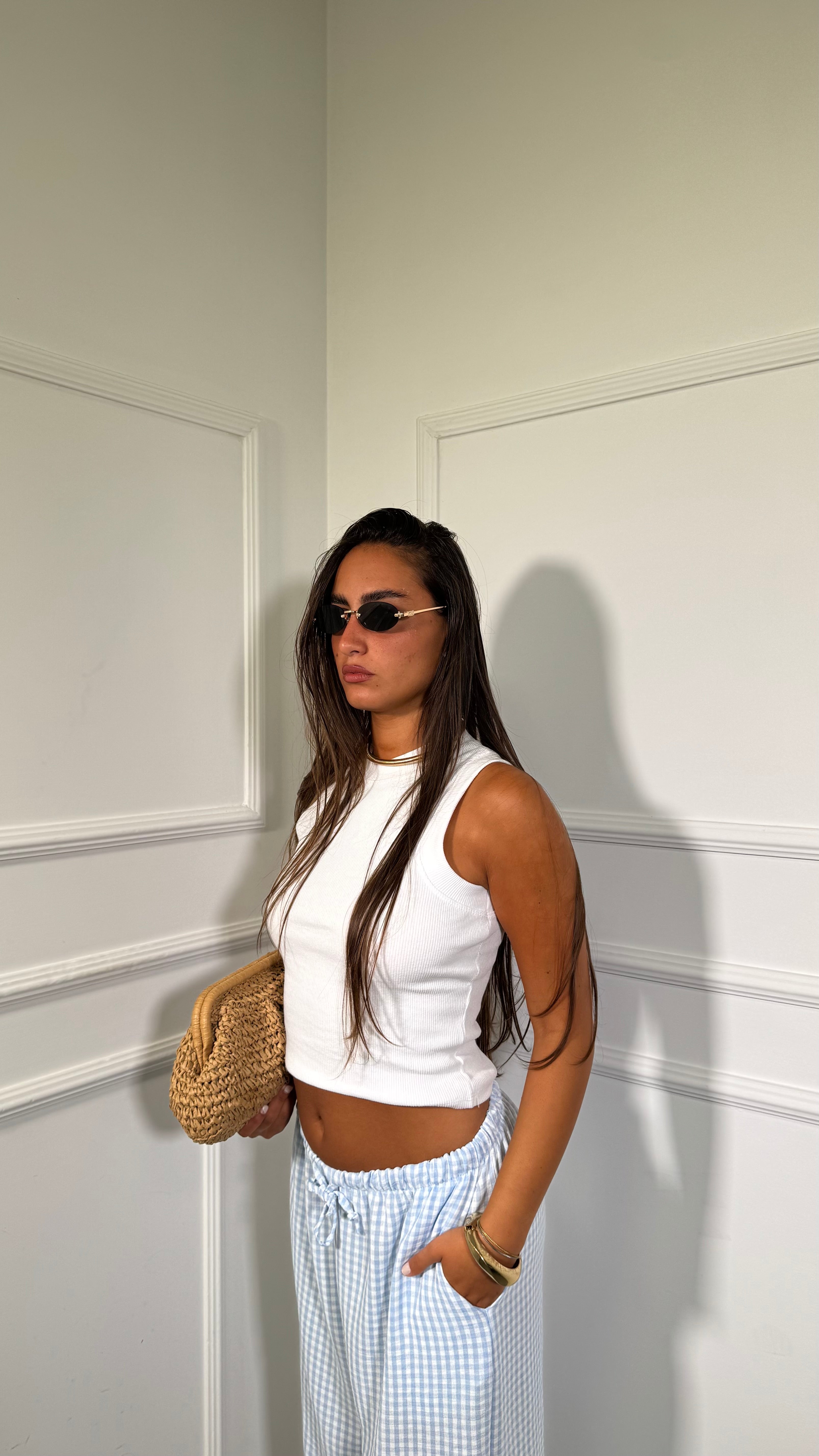 Canotta crop a costine Town bianca