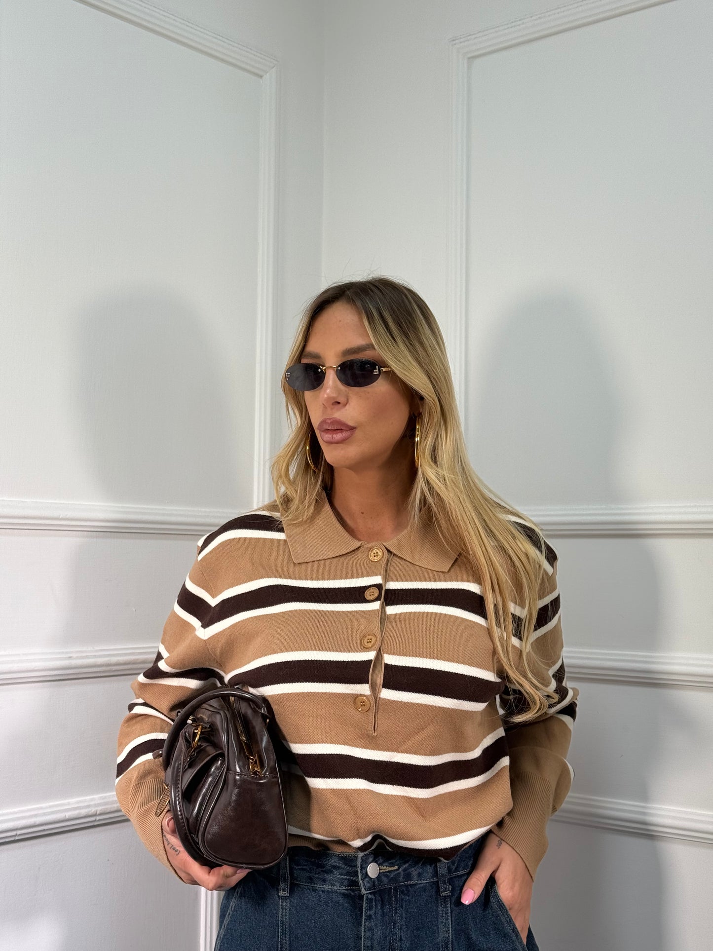 Polo lana rasata Bakery camel/cacao yhc7139