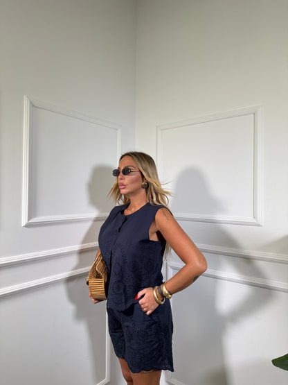 Coordinato in cotone pizzo san gallo blu bc_516