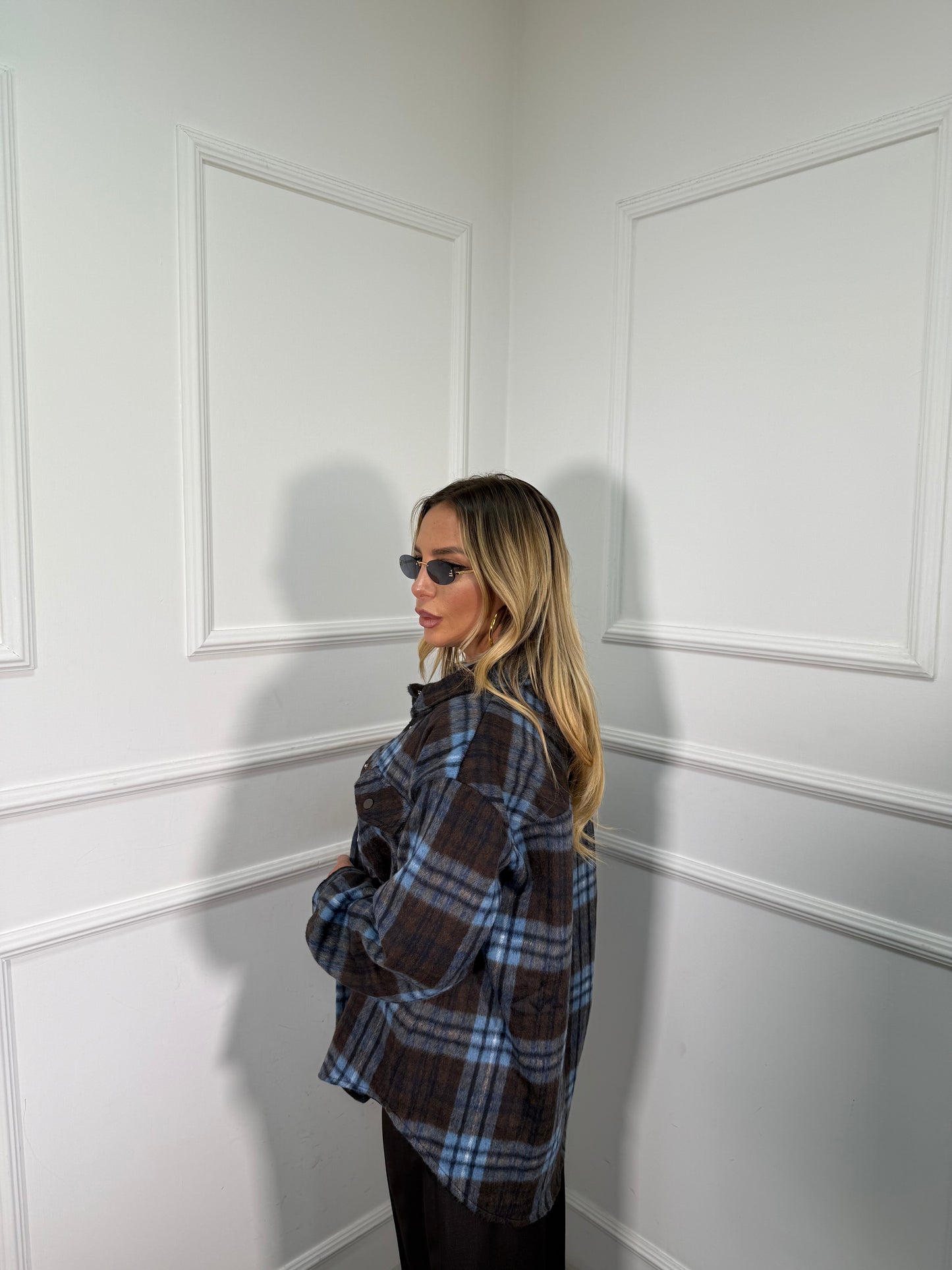 Camicia in lana cotta Jefferson cacao/azzurro mf2693