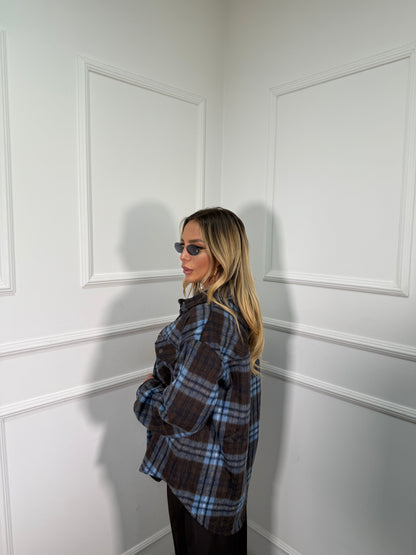 Camicia in lana cotta Jefferson cacao/azzurro mf2693