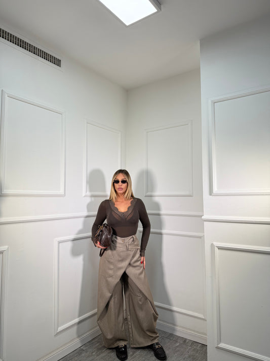 Pantaloni balloon doppio bustino asimmetrico Tokyo taupe nf9251