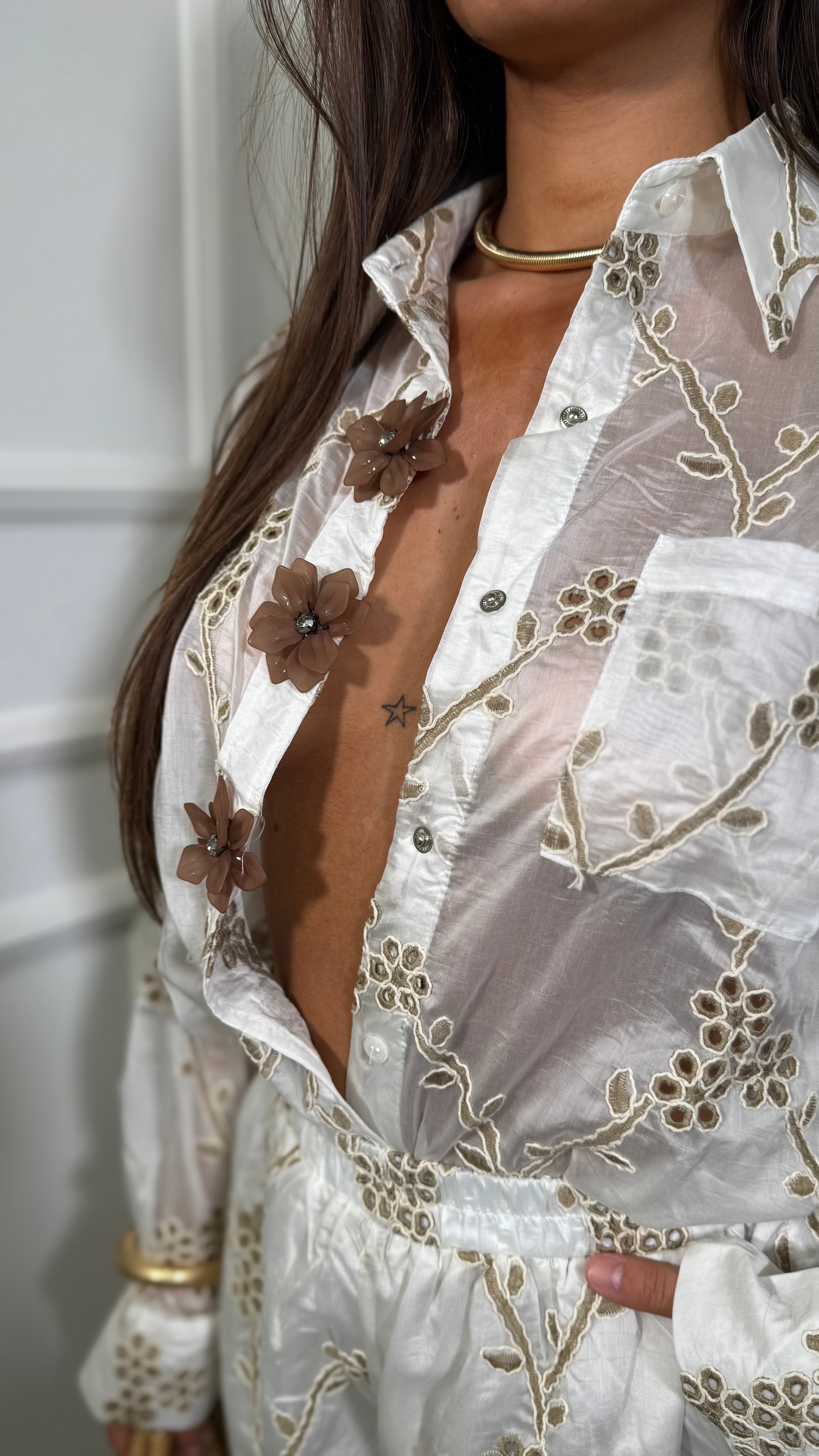 Coordinato semi velato con ricami Paolino bianco y5205