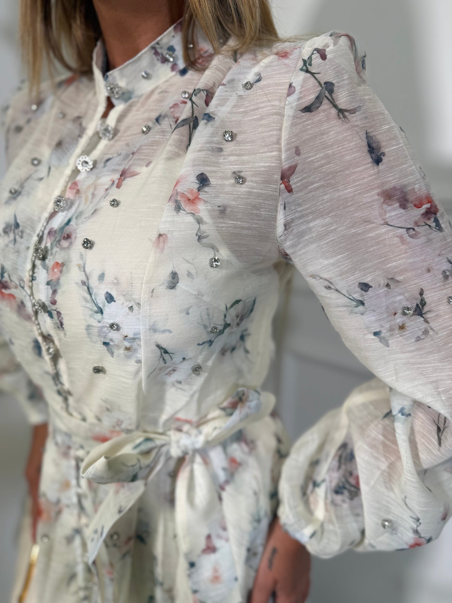 Chemisier midi in chiffon floreale e micro swarovski Silene 60093