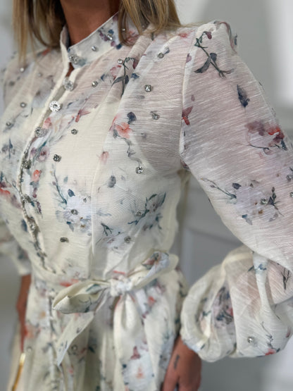Chemisier midi in chiffon floreale e micro swarovski Silene 60093
