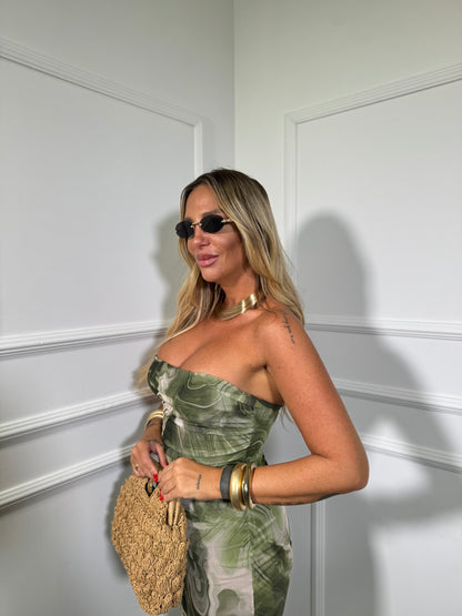 Abito midi in chiffon Tie-Dye verde 27553