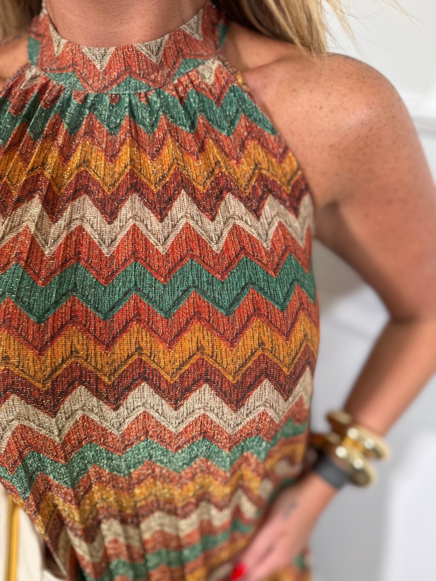 Abito midi in lurex zigzag Zanzibar arancio