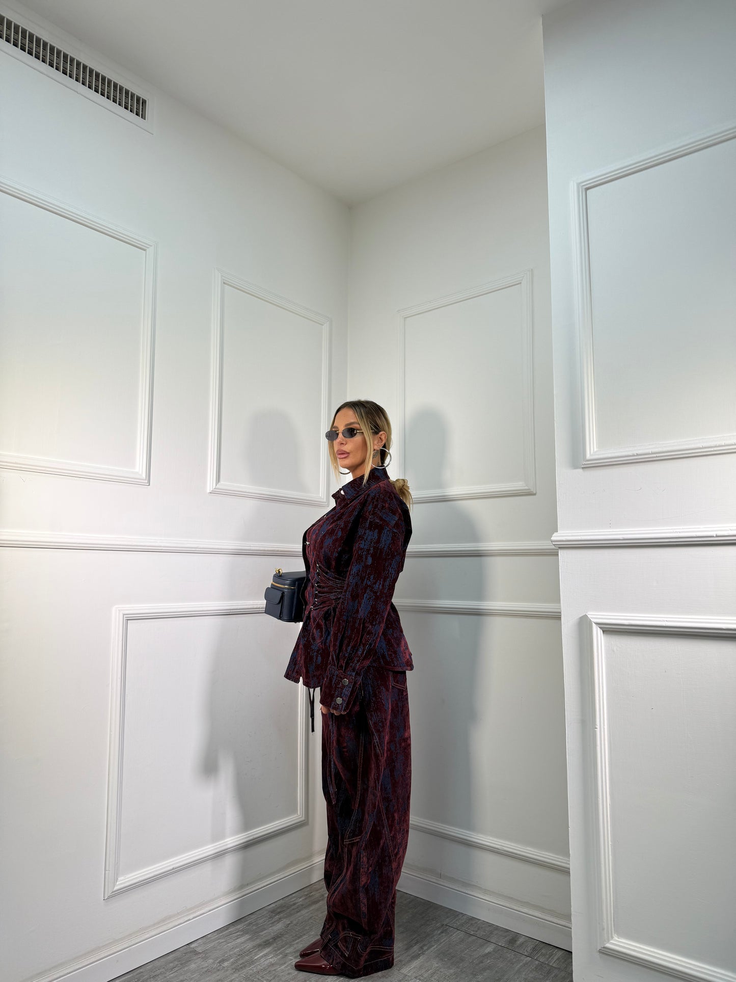 Jeans in denim e velluto Trust bordeaux 6631