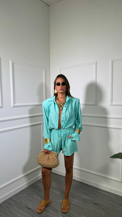 Coordinato misto lino con spalline Sirenuse tiffany 7105