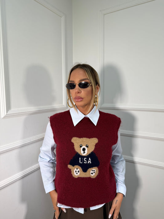 Gilet in lana cotta Teddy bordeaux 25780