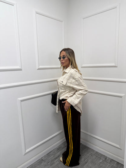 Pantaloni palazzo banda laterale Travel cioccolato/giallo 6865