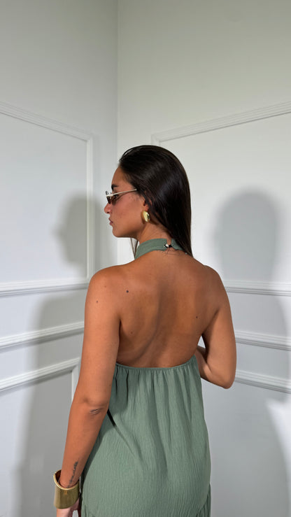 Abito midi con balze Desy verde militare