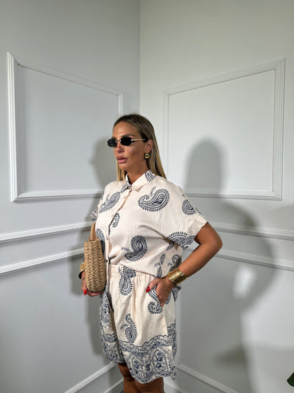 Coordinato in cotone con ricami beige jfq51