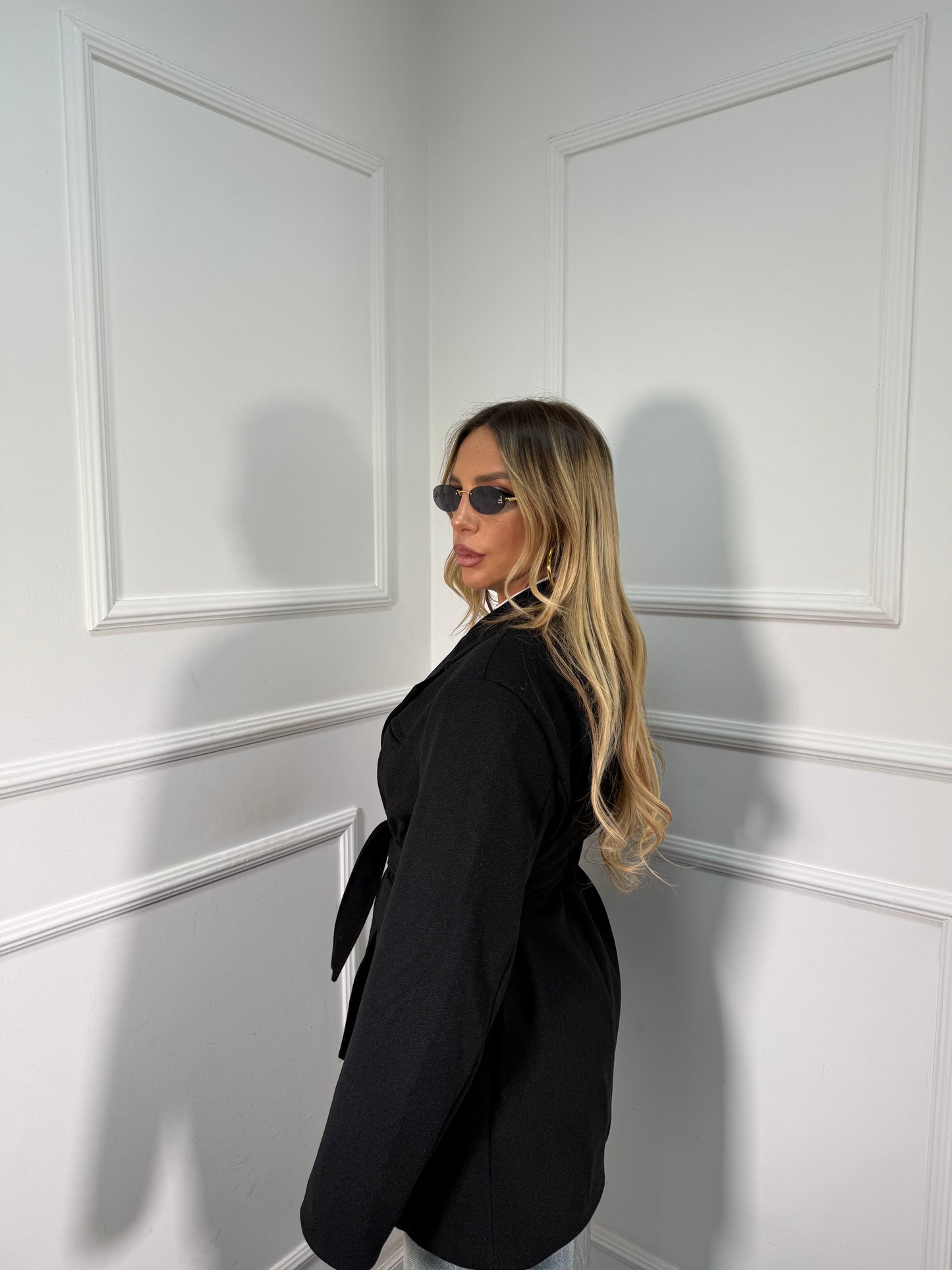 Blazer coat in panno con fusciacca nero 88815