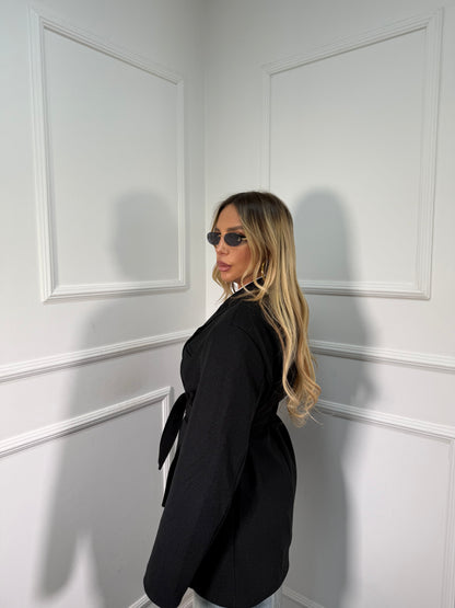 Blazer coat in panno con fusciacca nero 88815