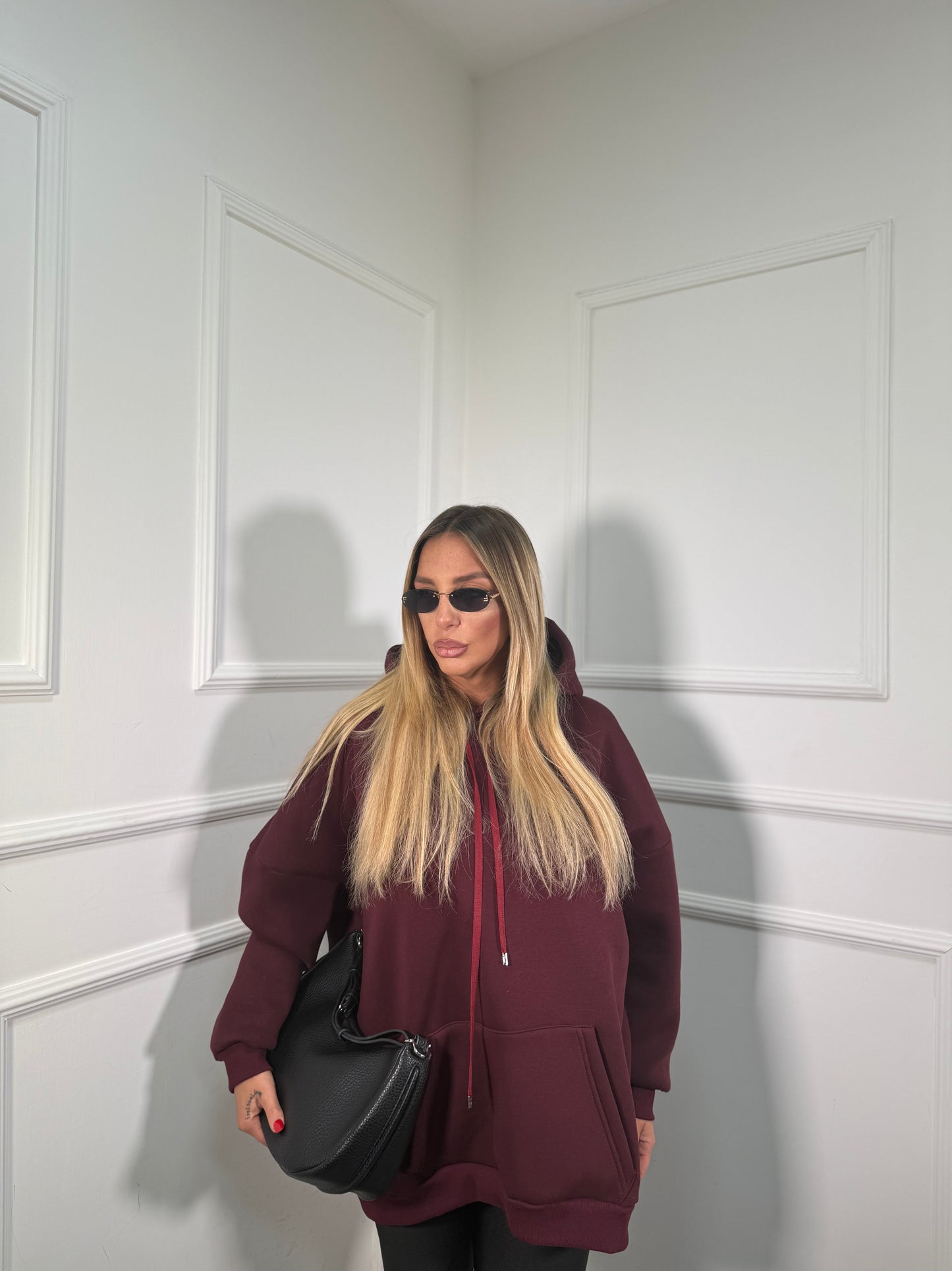 Felpa oversize con cappuccio in pile Freedom bordeaux