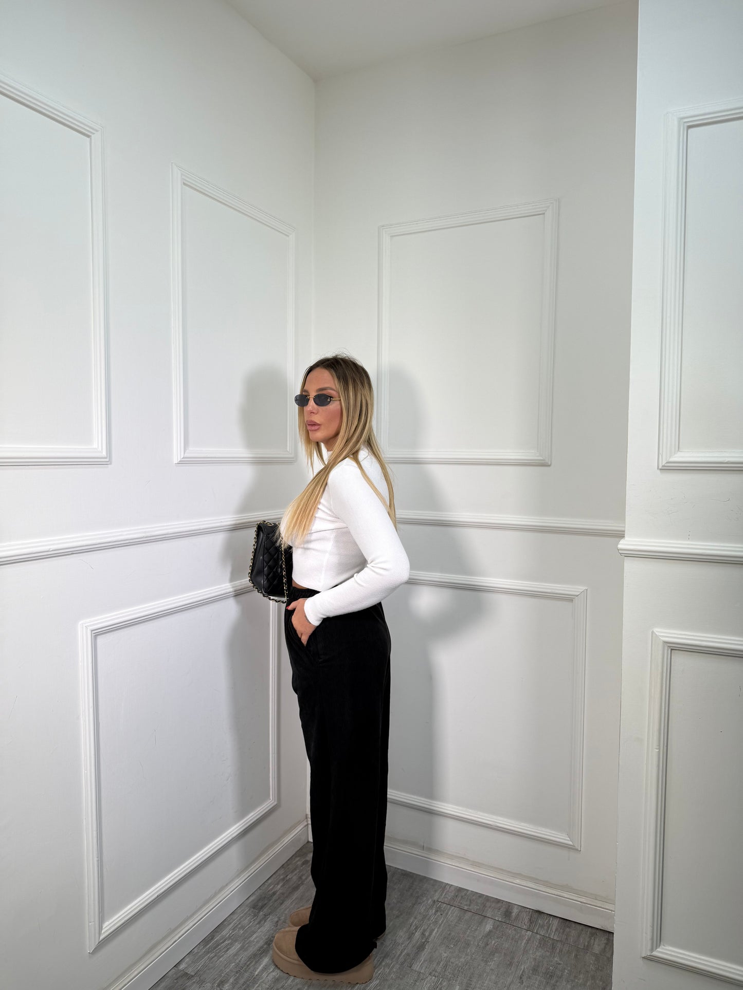 Pantaloni palazzo a costine in velluto All Day nero 5280