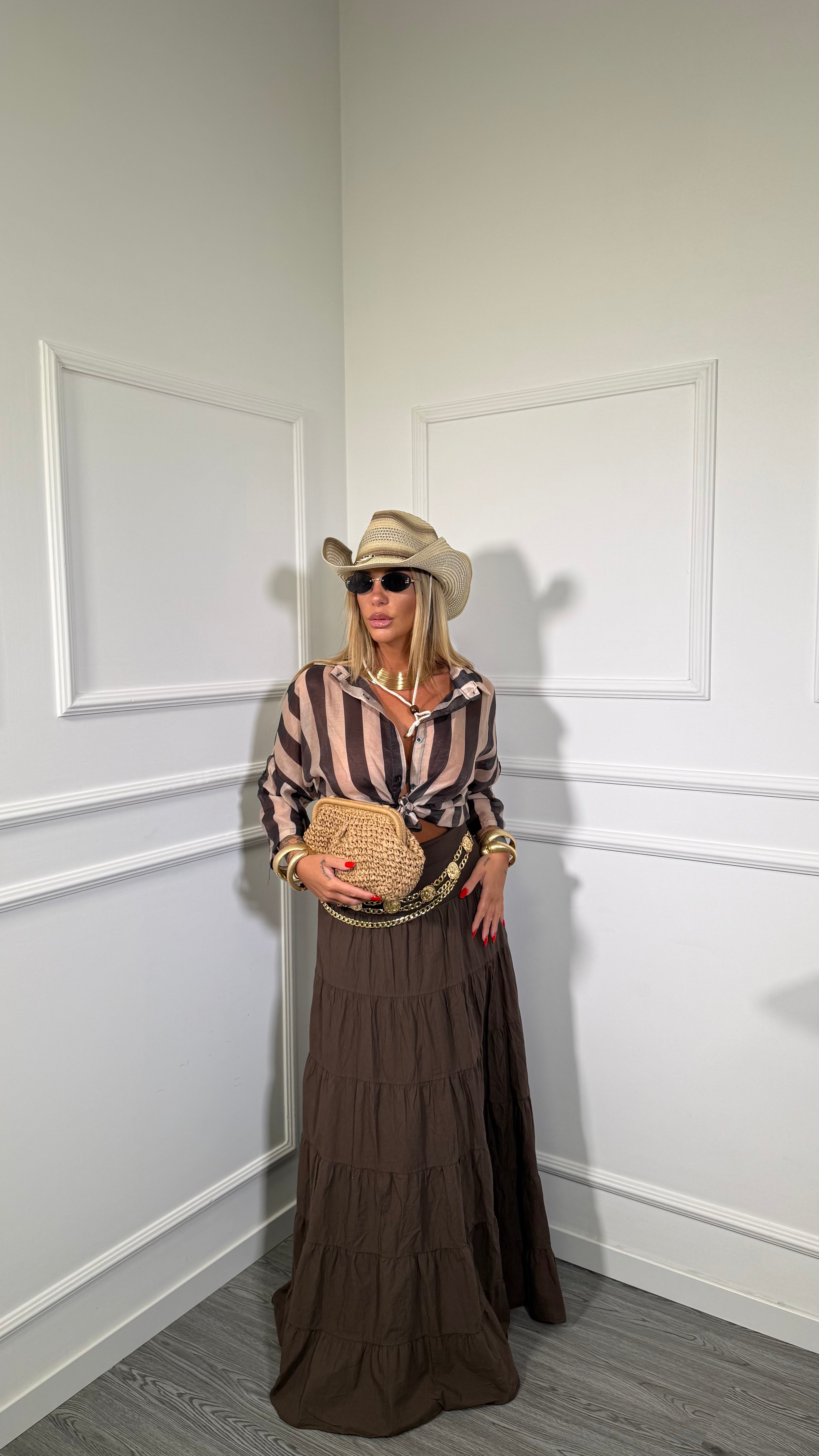 Gonna lunga con risvolto Florence marrone fl9357