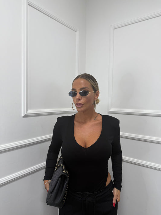 Body con spalline scollo a V nero