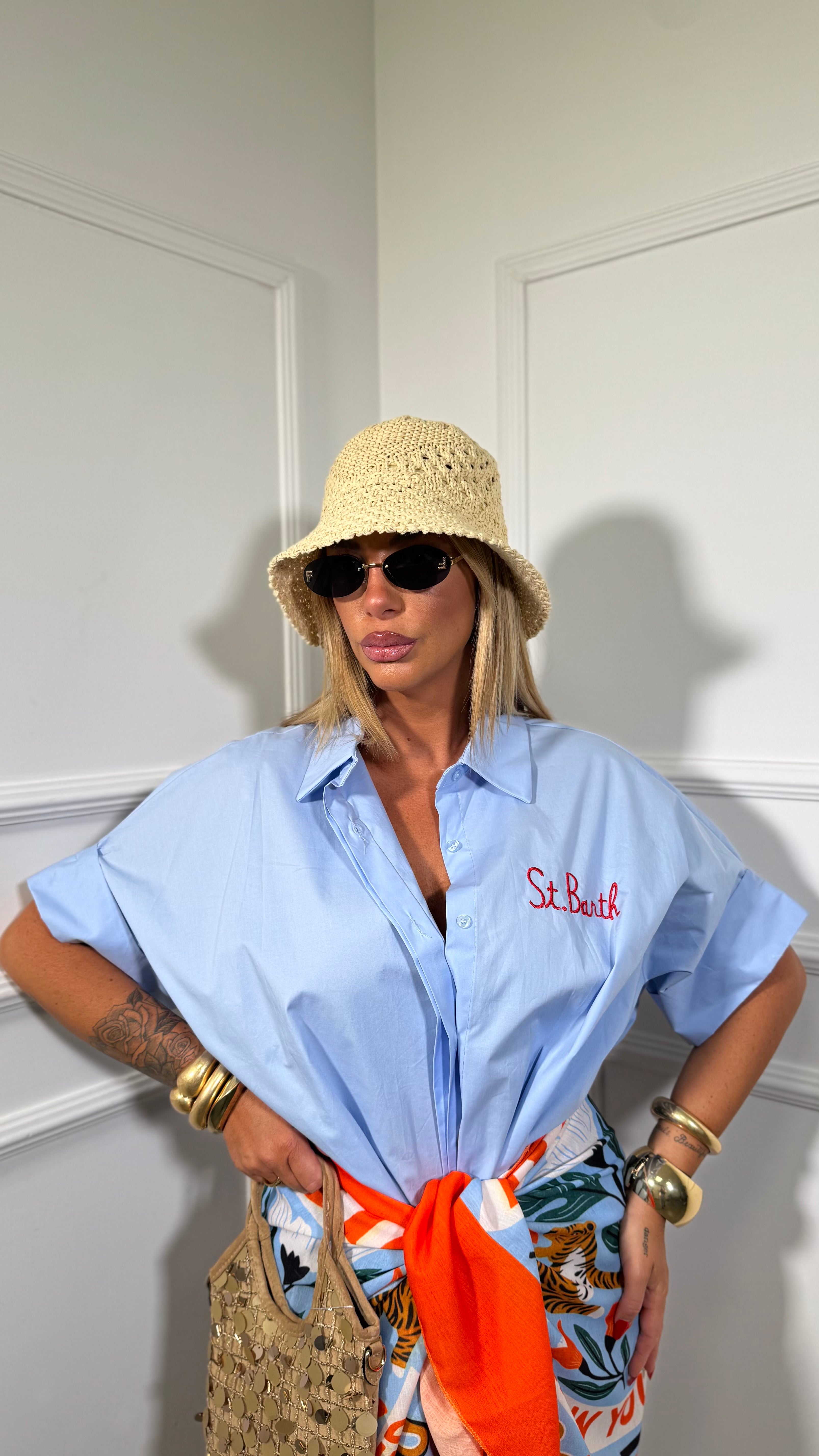 Camicia in cotone curvy St.Barth azzurro